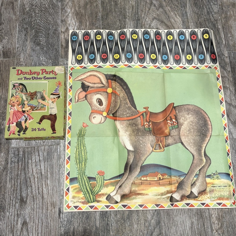 Vintage 1950s Whitman Pin The Tail On The Donkey Party Game made USA Open Box
